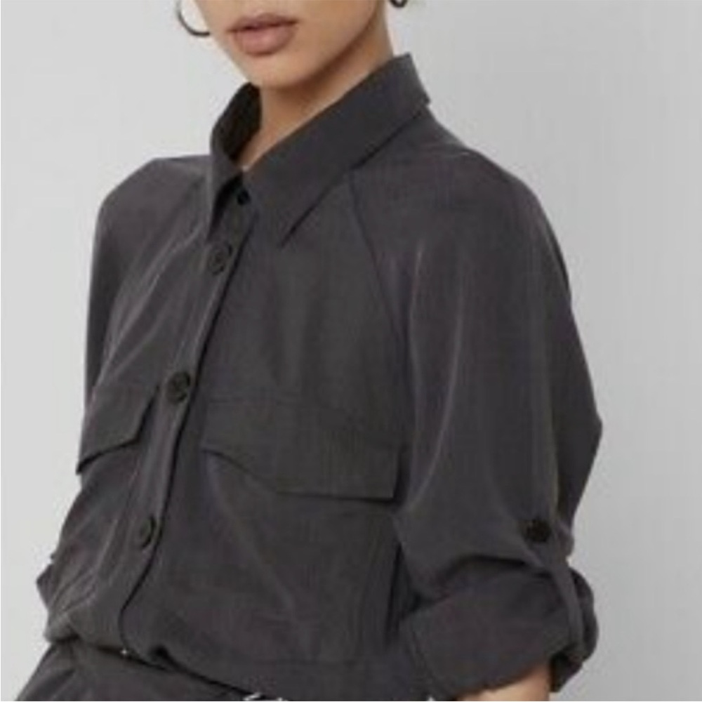 Topshop Utility Lyocell Midi Shirt Dress Belted Dark Grey Charcoal Maxi - Picture 2 of 11
